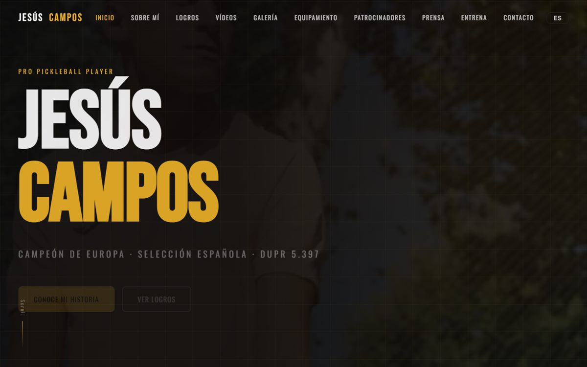 Captura de la web profesional de Jesús Campos, jugador de pickleball